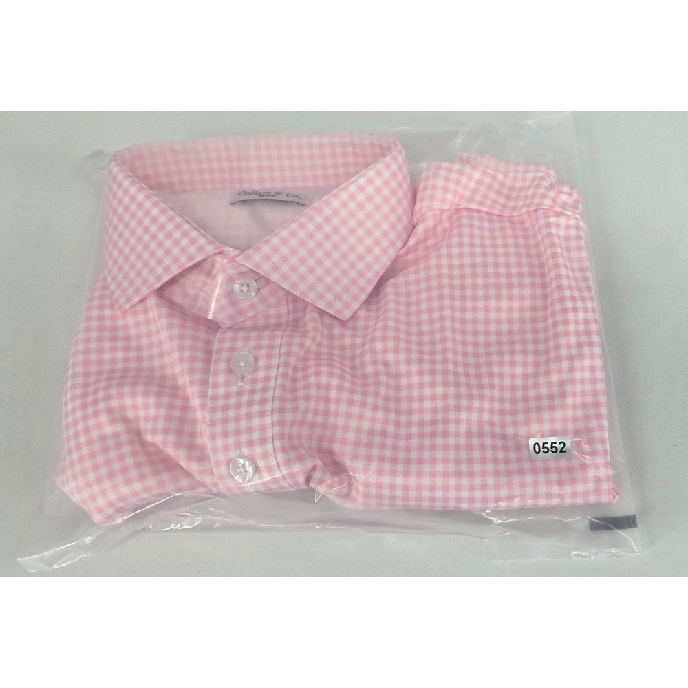 NWT Collars and Co Semi-Spread Collar Polo Pink Gingham Medium - Picture 9 of 9